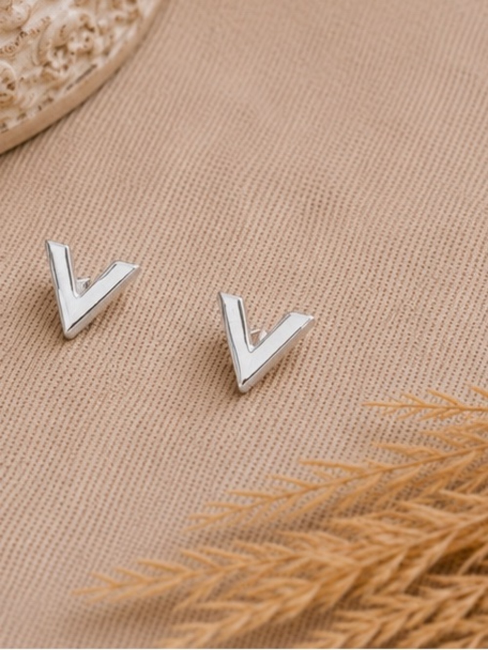 Silver Minimalist V Stud Earrings Designer Inspired
